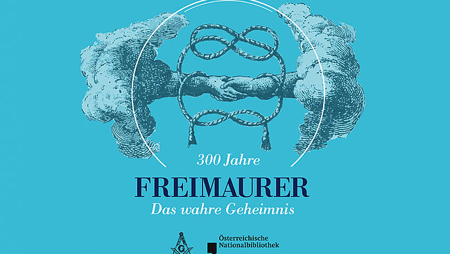 Türkises Plakat zur Ausstellung 300 Jahre Freimaurer. Das wahre Geheimnis.