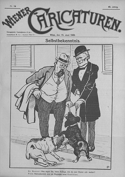 Titelblatt mit Karikatur von zwei Männern, die aussehen wie ihre Hunde