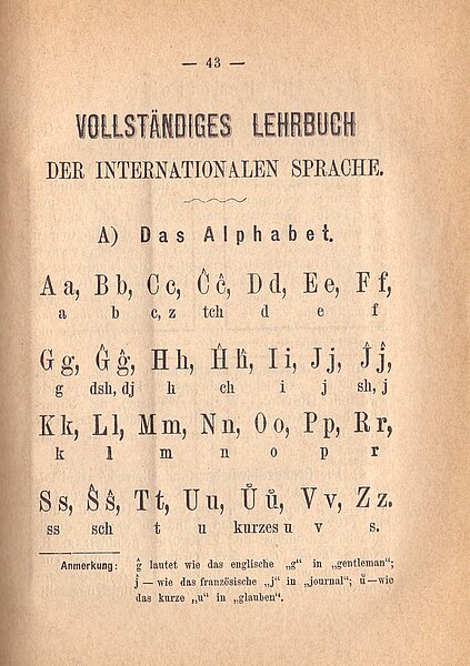 Alphabet in Esperanto-Lehrbuch