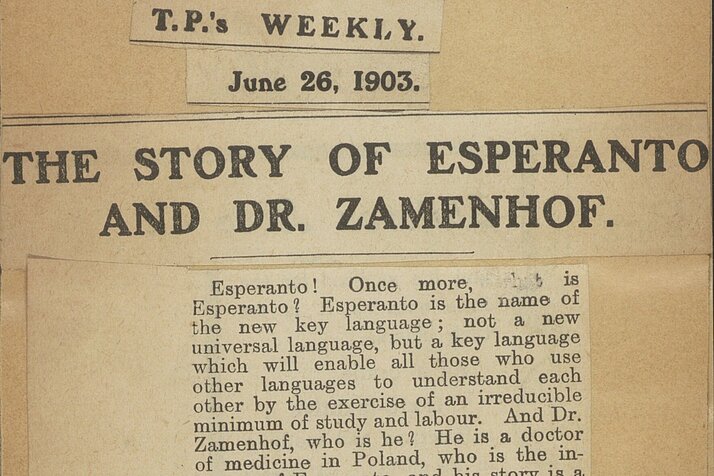 Zeitungsausschnitt aus dem Jahr 1903 zum Thema Esperanto